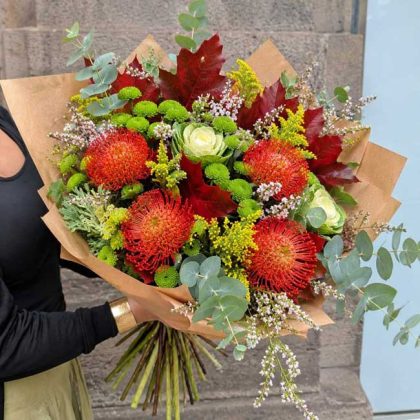autumn bouquet with cabbages and proteas