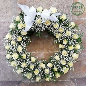 CROWN OF WHITE ROSES FOR FUNERAL